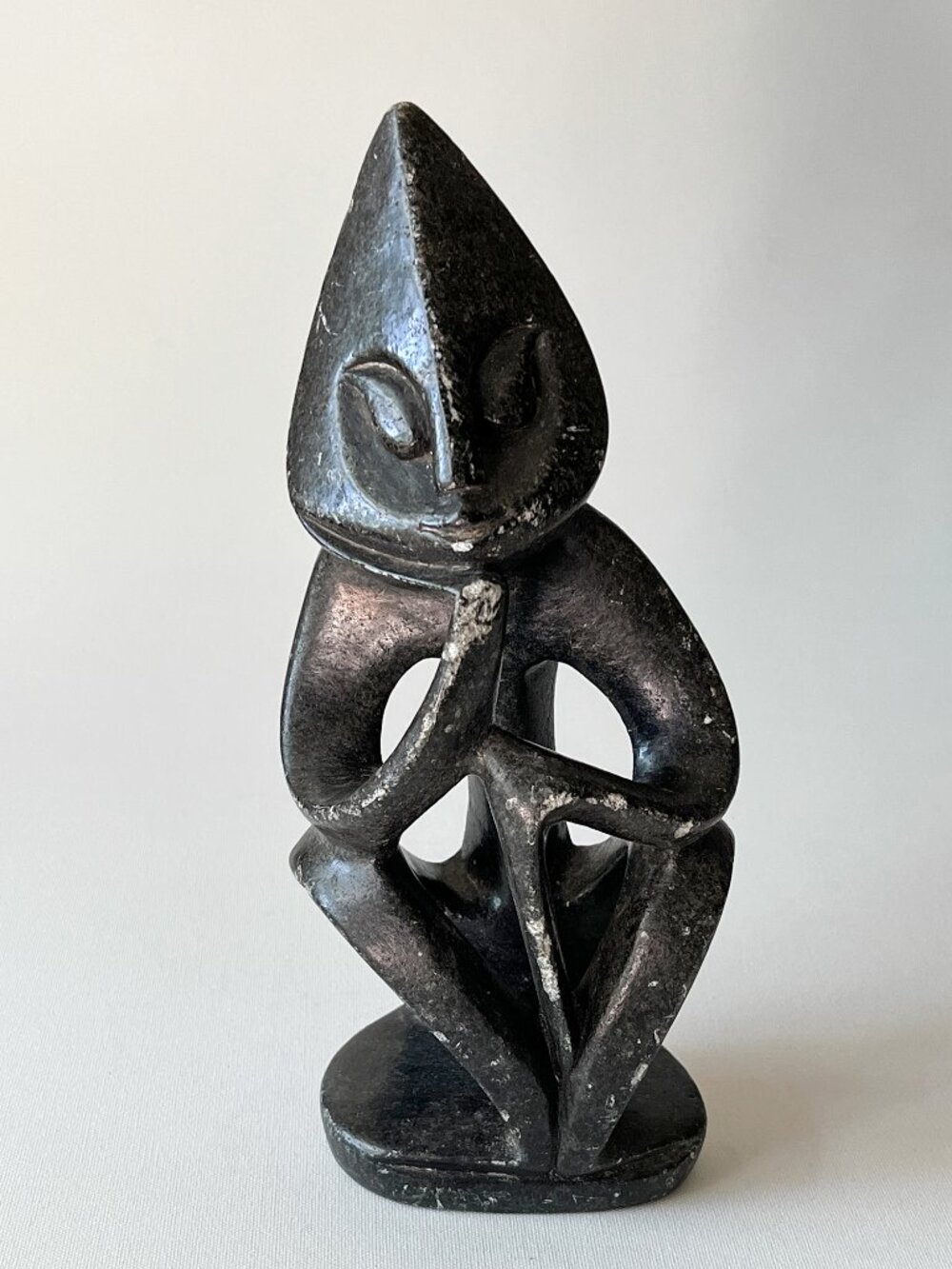 Vintage African Sculpture Thinker Statue Shona Stone Zimbabwe 9" Abstract Figure